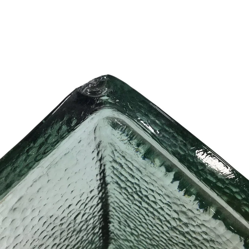 Mid-Century MCM Thick Green Clear Ice Glass Container Heavy 11.75 x 4 Pebbled